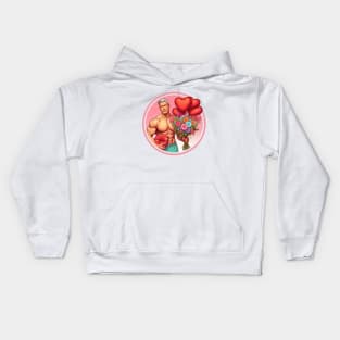 Flowers, chocolates, balloons of a muscular man Kids Hoodie